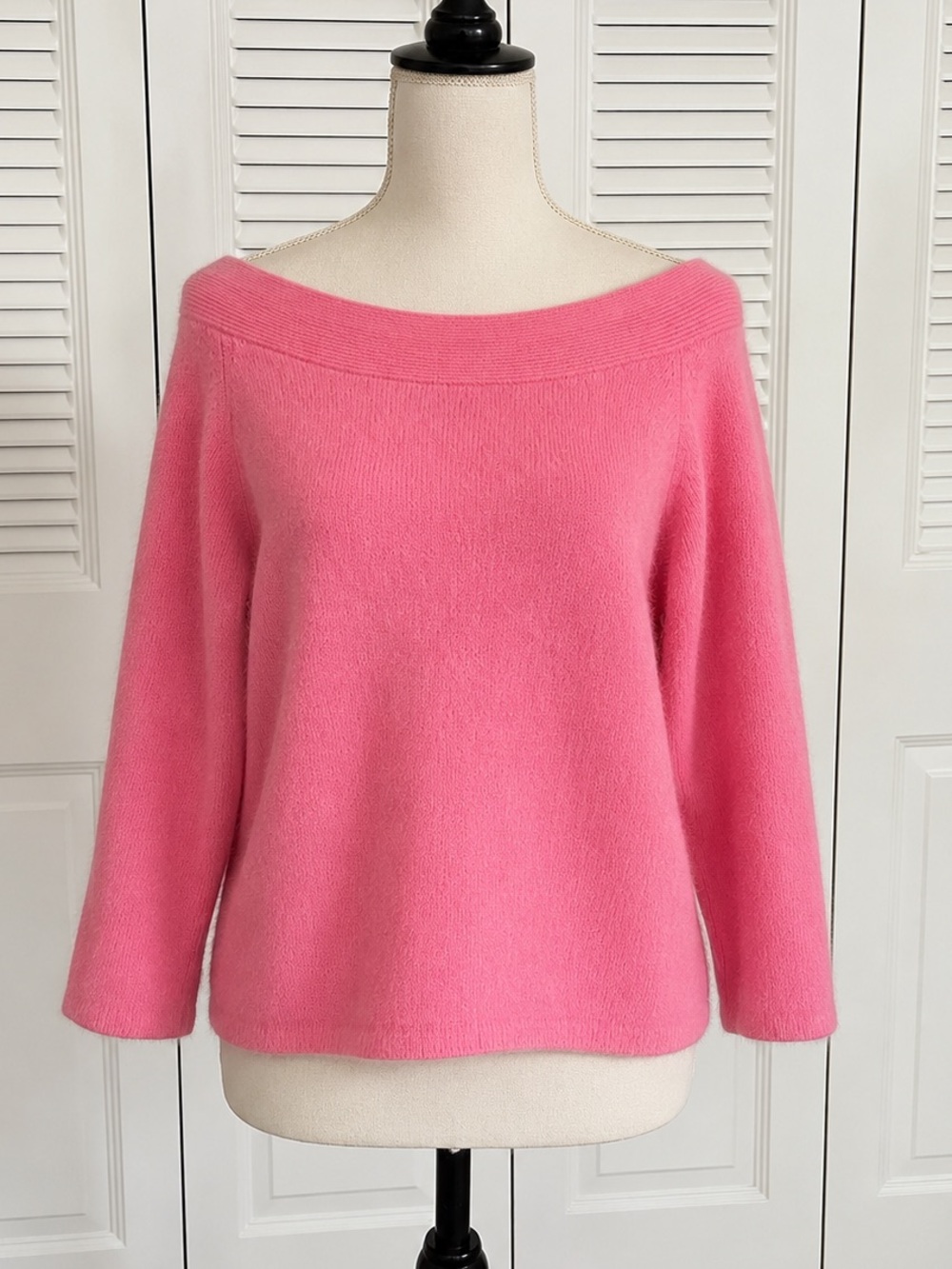Rafaella Angora Lambswool Pink Sweater XL Soft Luxury Bateau Neck Rabbit Hair